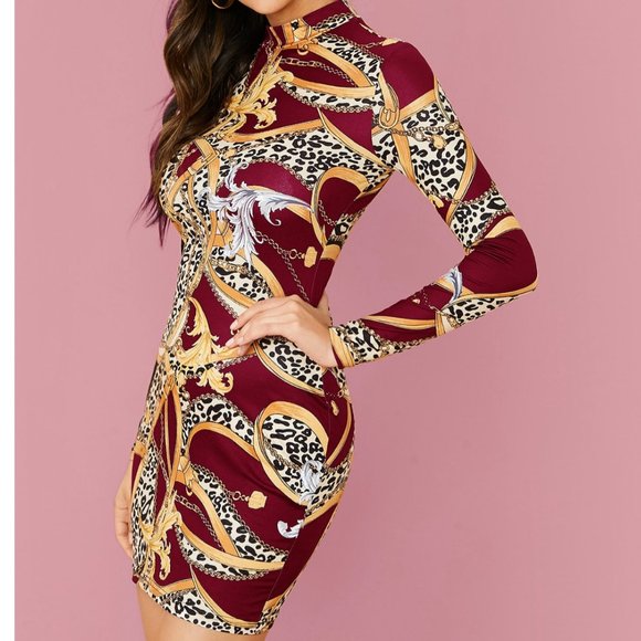 Dresses & Skirts - Dress Leopard and Chain Bodycon Med. New!